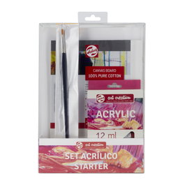Talens Set de iniciación técnica acrílica con pinturas, pinceles, tablilla y libro