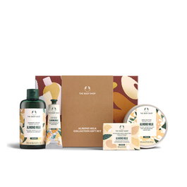 The Body Shop - Estuche 4 Productos Línea Almond Milk: Crema de Ducha, Bálsamo Manos, Jabón Limpiador, Manteca Corporal