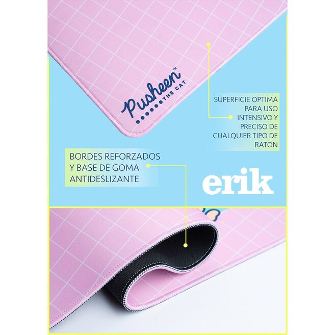 ERIK Alfombrilla Gaming Pusheen Tapete 80x35cm para Teclado y Ratón, Superficie Textil Impermeable, Base Antideslizante