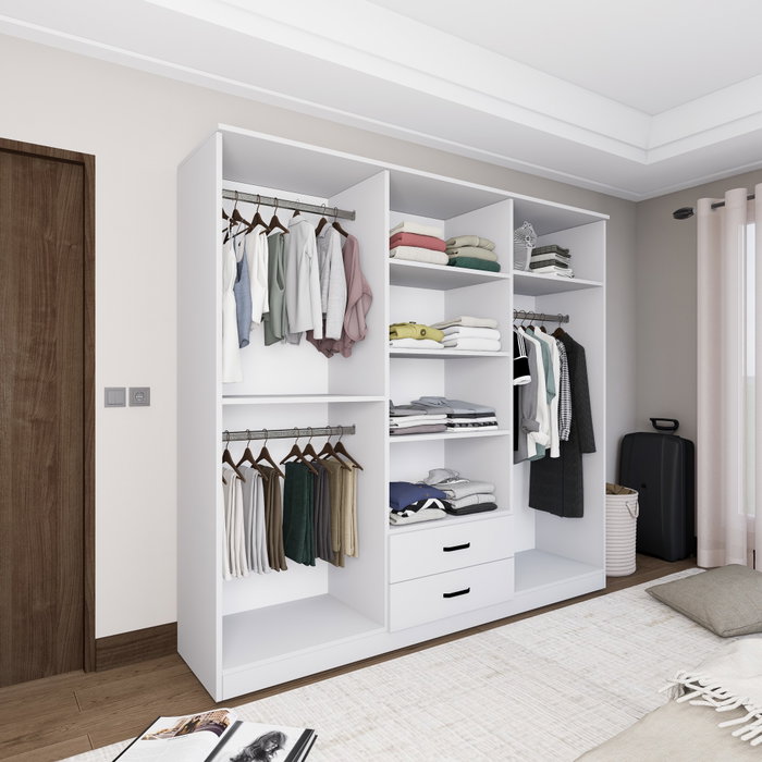 Hanah Home Armario Blanco Mate 1600-63, 180x190x45cm, Múltiples Estantes, Material Melamina 18mm