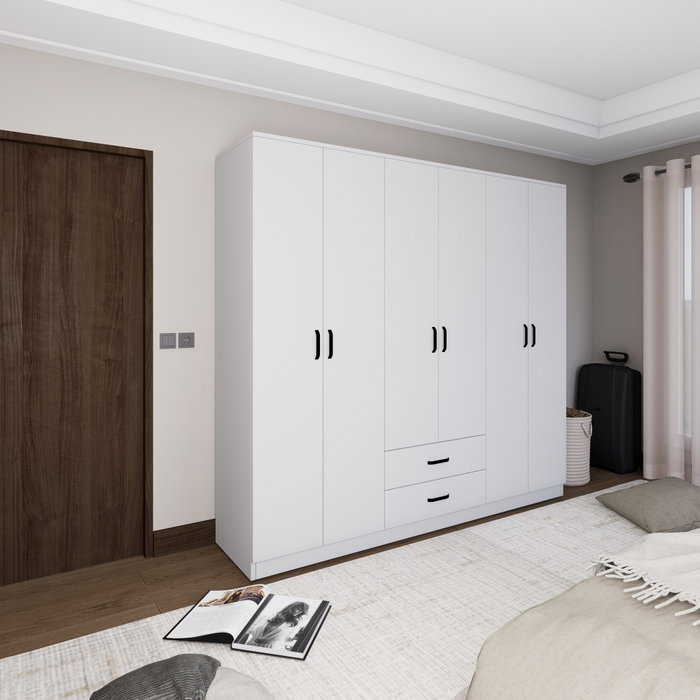Hanah Home Armario Blanco Mate 1600-63, 180x190x45cm, Múltiples Estantes, Material Melamina 18mm