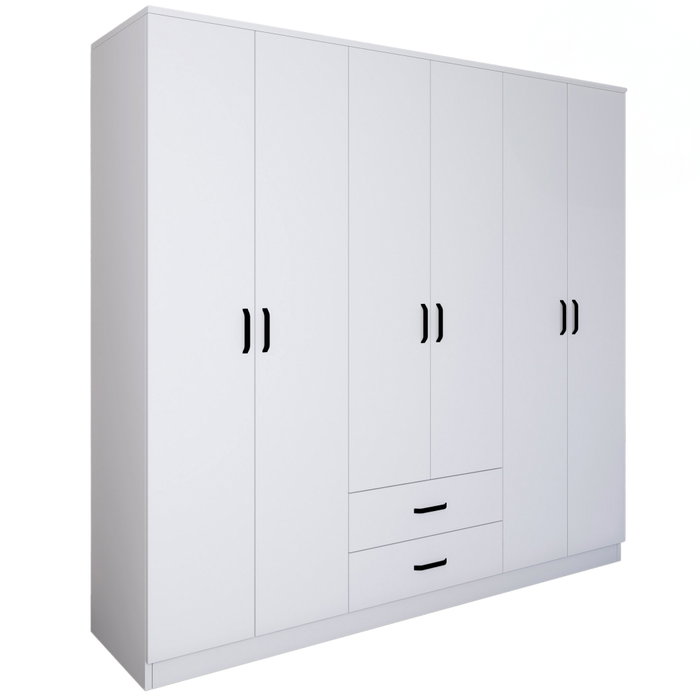 Hanah Home Armario Blanco Mate 1600-63, 180x190x45cm, Múltiples Estantes, Material Melamina 18mm