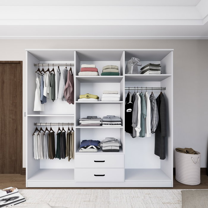 Hanah Home Armario Blanco Mate 1600-63, 180x190x45cm, Múltiples Estantes, Material Melamina 18mm