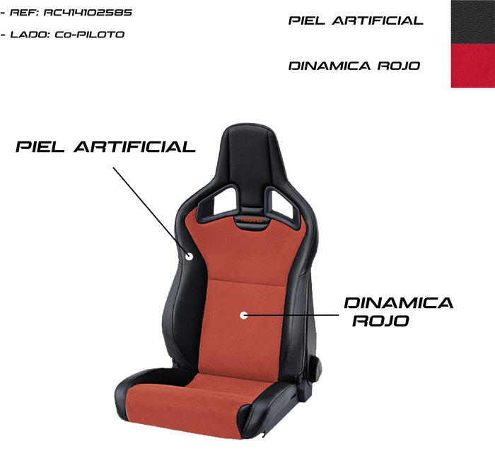 Recaro Asiento Deportivo Cross Sportster CS con Calefacción - Piel Sintética Dinamica Rojo y Negro - Lado Copiloto - Modelo RC414102585