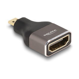 DeLOCK Adaptador HDMI Micro-D Macho a HDMI Hembra 8K 60 Hz, Color Gris Metal, Resolución 7680x4320