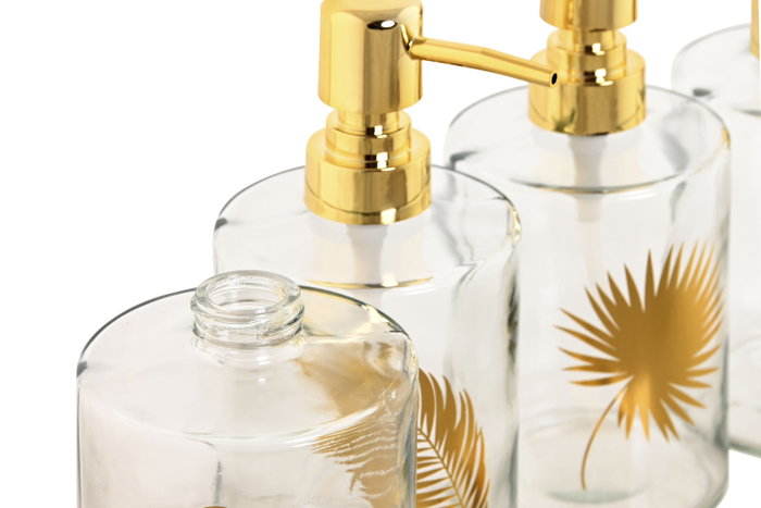 DKD Home Decor Dosificador Basicos Transparente Dorado Cristal ABS 8 x 18 x 10 cm (12 Unidades)