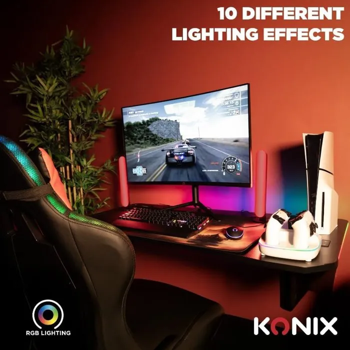 Konix AABRR67117 Estación de carga para 2 mandos DualSense PS5 con conectores magnéticos, carga rápida, color blanco