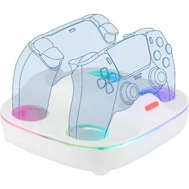 Konix AABRR67117 Estación de carga para 2 mandos DualSense PS5 con conectores magnéticos, carga rápida, color blanco