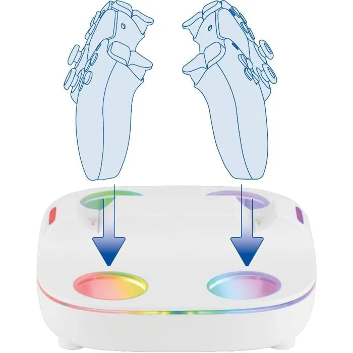 Konix AABRR67117 Estación de carga para 2 mandos DualSense PS5 con conectores magnéticos, carga rápida, color blanco