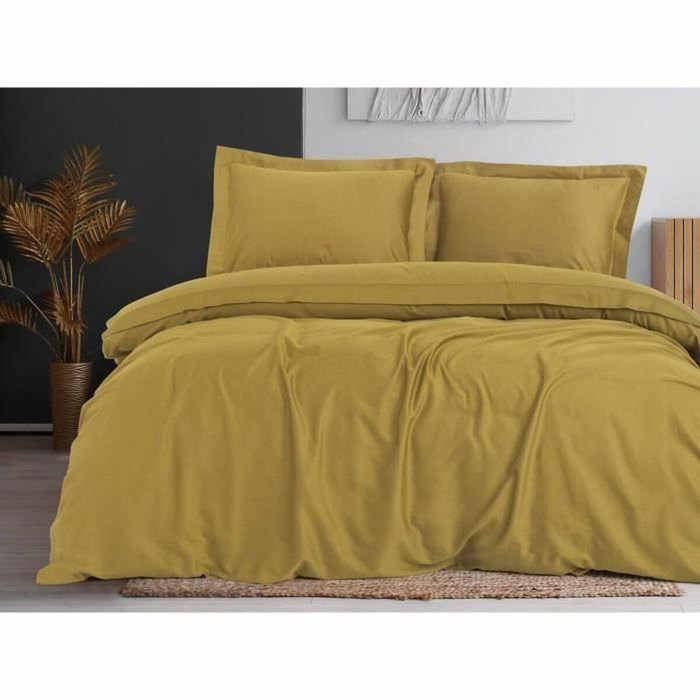 Aucune Juego de Cama 100% Algodón Satén Mostaza (1 Funda Nórdica + 2 Fundas de Almohada)​