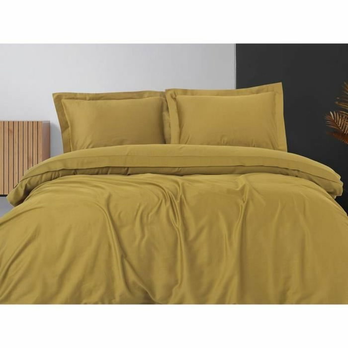 Aucune Juego de Cama 100% Algodón Satén Mostaza (1 Funda Nórdica + 2 Fundas de Almohada)​