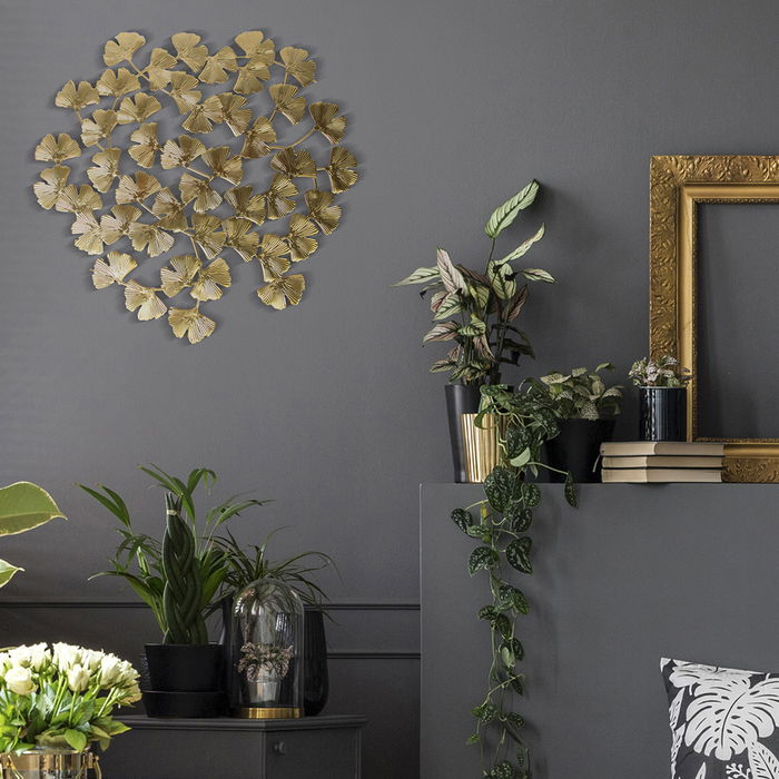 Home Deco Factory Mural Flores Metálico Ginkgo Mirage Decoración Pared d.48 cm