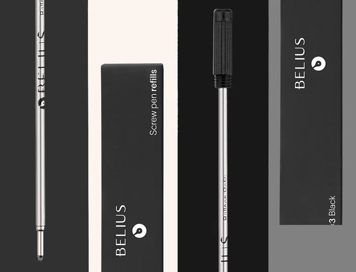 Belius Recambio Bolígrafo con Rosca Negro Caja 3 Unidades Punta M 1mm Tinta Negra Made in Germany