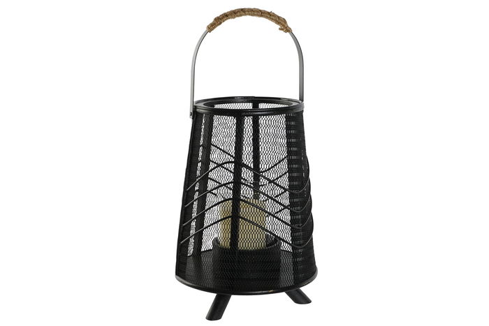 DKD Home Decor Portavela Colonial Negro Metal y Ratan 23 x 31.5 x 23 cm