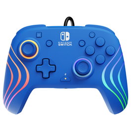 PDP Afterglow Wave Controlador Gamepad para Nintendo Switch y OLED, Con Retroiluminación LED Multicolor, Alámbrico, USB, Azul