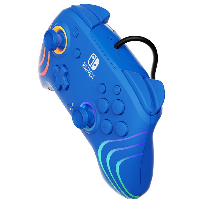 PDP Afterglow Wave Controlador Gamepad para Nintendo Switch y OLED, Con Retroiluminación LED Multicolor, Alámbrico, USB, Azul