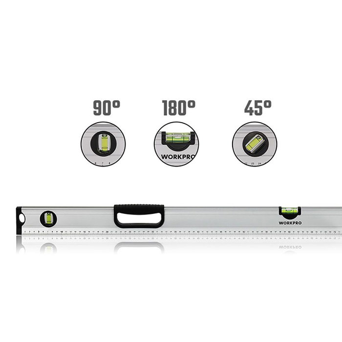 Workpro Nivel de Burbuja 100 cm Aleación Aluminio Precisión 1mm/1m 3 Viales Conteras Antigolpes