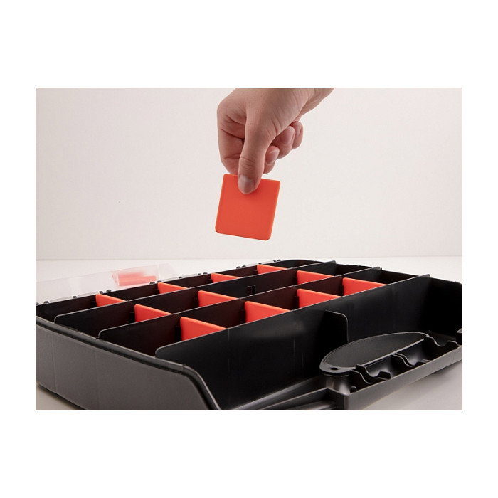 DeLOCK Caja de Clasificación y Almacenaje con 17 Compartimentos, Plástico, 320 x 255 x 60 mm, Color Naranja y Negro