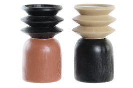 DKD Home Decor Set de 2 Portavelas de Resina Marrón y Negro