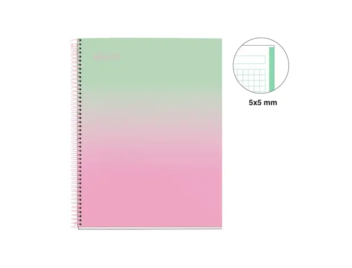 Miquelrius Cuaderno Espiral A4 80 Hojas Cuadro 5 mm Gramaje 90 g con Diseño Gradient Rosa Verde Menta