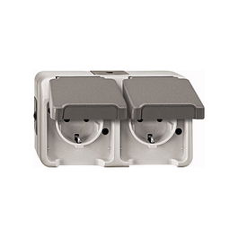 MERTEN MEG2321-8029 SCHUKO Enchufe Doble Tomacorriente Horizontal, Color Gris Claro