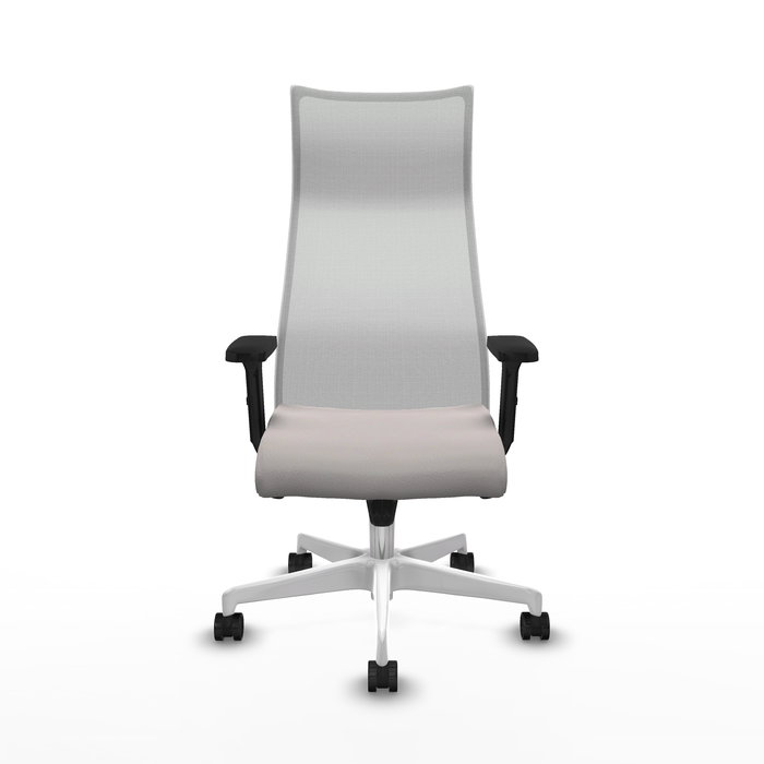 Sillón Albacete con mecanismo Sincro tapizada con Similpiel color Blanco. Equipado con Base poliamida blanca, Brazos 2D y Ruedas 65mm nailon