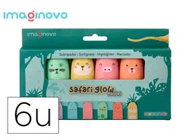 Imaginovo Rotulador Fluorescente Safari Glow Pastel Animales Caja 6 Unidades Surtidas