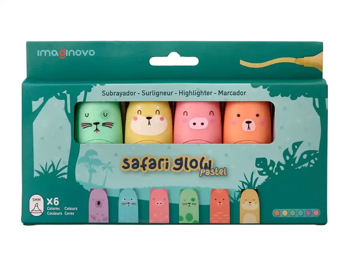 Imaginovo Rotulador Fluorescente Safari Glow Pastel Animales Caja 6 Unidades Surtidas