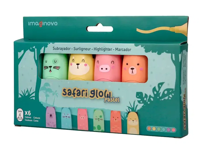 Imaginovo Rotulador Fluorescente Safari Glow Pastel Animales Caja 6 Unidades Surtidas