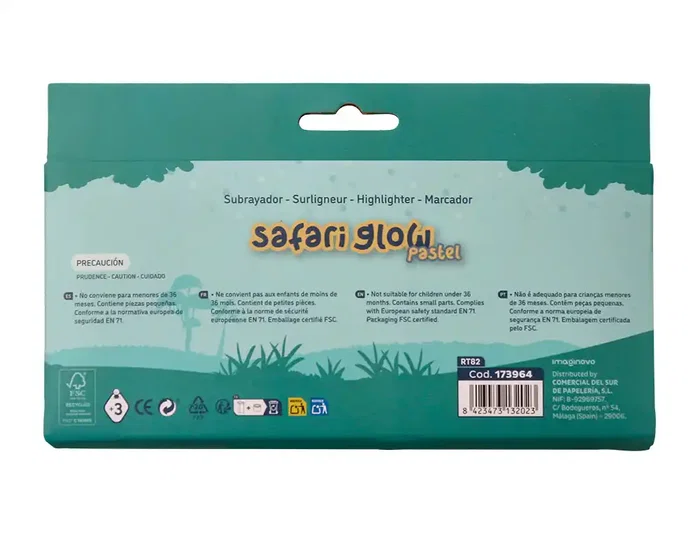 Imaginovo Rotulador Fluorescente Safari Glow Pastel Animales Caja 6 Unidades Surtidas