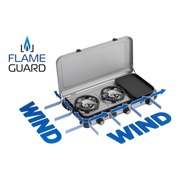 CAMPINGAZ Camping Kitchen 2 MULTI COOK - Hornillo plegable 2 zonas con capa antiadherente, Butano/Propano, 5.4 kg, Negro/Acero