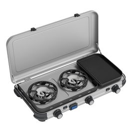 CAMPINGAZ Camping Kitchen 2 MULTI COOK - Hornillo plegable 2 zonas con capa antiadherente, Butano/Propano, 5.4 kg, Negro/Acero