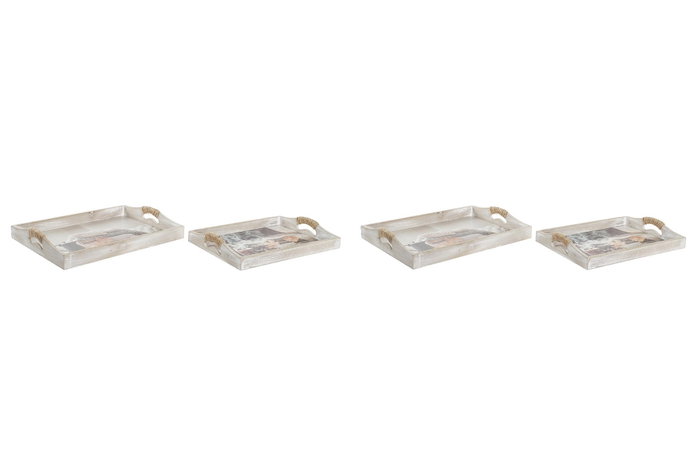 DKD Home Decor Set de 2 Bandejas MDF SPA Multicolor Surtidas 40x30x6 cm