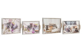 DKD Home Decor Set de 2 Bandejas MDF SPA Multicolor Surtidas 40x30x6 cm