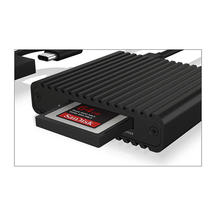 ICY BOX IB-CR404-C31 Lector de tarjetas CFexpress USB 3.2 Gen 2 Tipo B, CFast 2.0, Aluminio, 10000 Mbit/s, Negro, Plug and Play, para Windows, macOS, ChromeOS