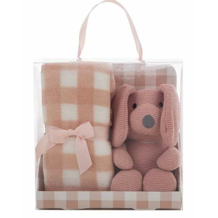 Creaciones Llopis Set Manta Cuadros Rosa Palo y Perro Peluche