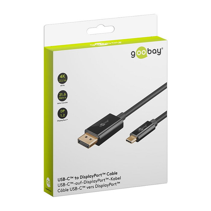 Goobay Adaptador USB-C a DisplayPort 4K 60Hz, 2 Metros, Negro Goobay Adaptador USB-C a DisplayPort 4K 60Hz, 2 Metros, Negro