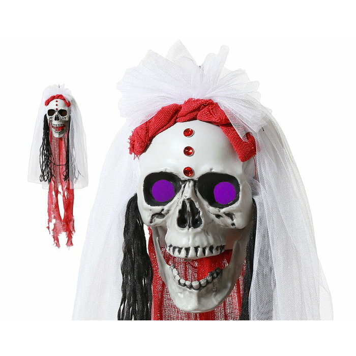 Atosa MSR Decora Calavera Colgante Novia Espectral con Tul Blanco y Luz 75 cm