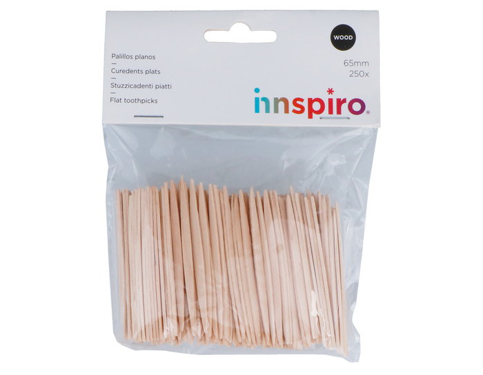 Innspiro Palillos planos natural 65mm 250u.