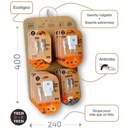 Tech One Tech Expositor De Cargadores Y Cables EKO 400801 - 4 Ganchos, Incluye 16 Productos Tech One Tech Expositor De Cargadores Y Cables EKO 400801 - 4 Ganchos, Incluye 16 Productos