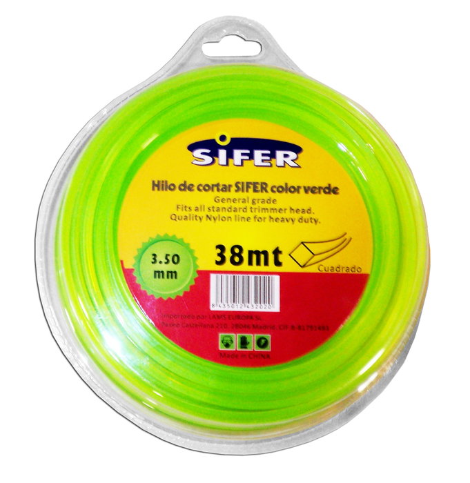 SIFER Hilo de Desbrozadora Verde Cuadrado 3.50 mm x 38 m