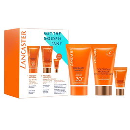 Get The Golden Tan! Set Lancaster: Golden Tan Maximizer, Buriti Oil, Anti-Wrinkle, After-Sun Serum, 3 ml + Golden Tan Maximizer, Hydrating & Soothing, After-Sun Lotion, 15 ml + Sun Beauty, UV Protection, Sunscreen Lotion, SPF 30, 15 ml