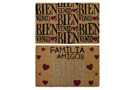 DKD Home Decor Felpudo Fibra de Coco y Goma Marron Rojo Negro 60 x 40 x 1.5 cm (2 Unidades)