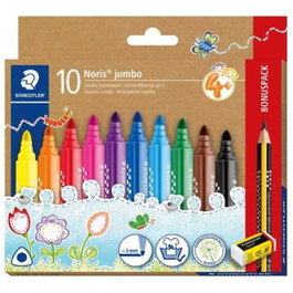 STAEDTLER Estuche 10 rotuladores triangulares Noris Jumbo 328b colores