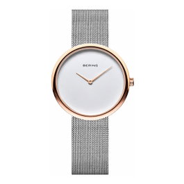 Bering 14333-064 Reloj analógico para mujer con caja rosa y correa gris