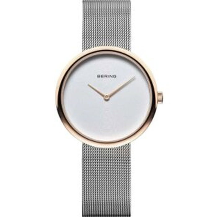 Bering 14333-064 Reloj analógico para mujer con caja rosa y correa gris