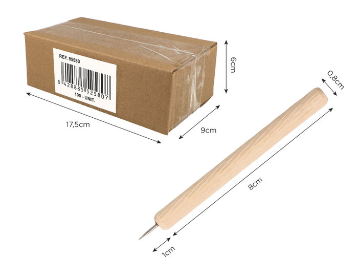 Innspiro Pack de 100 Punzones con Mango de Madera y Punta Metálica de 8mm x 80mm