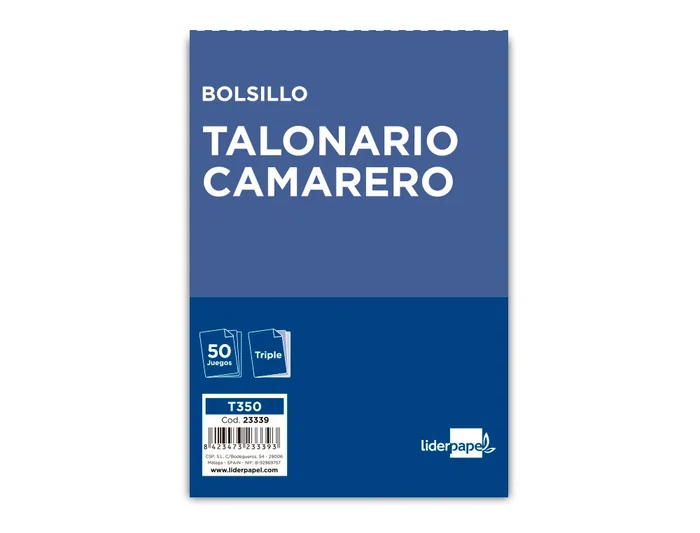 Liderpapel T350 Talonario Camarero Bolsillo Original 2 Copias 85 x 135 mm
