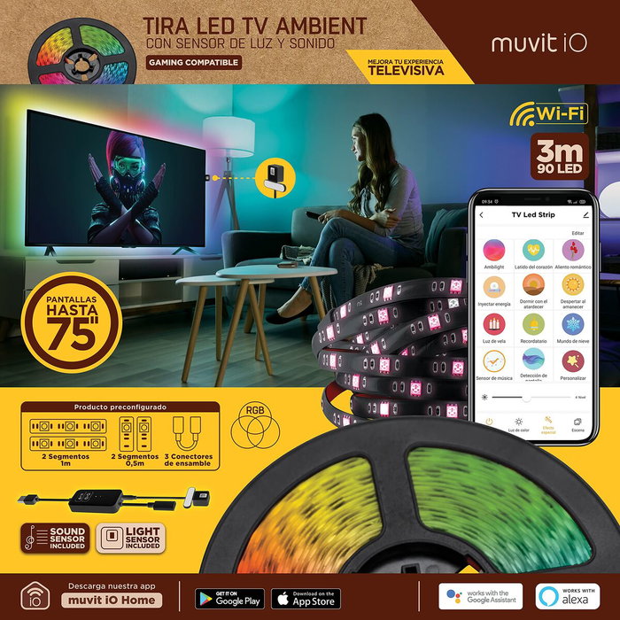 muvit iO Tira LED USB WiFi TV RGB 3m con sensor ambiental y de sonido muvit iO Tira LED USB WiFi TV RGB 3m con sensor ambiental y de sonido