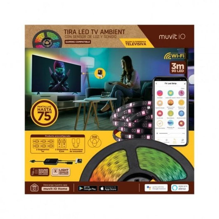 muvit iO Tira LED USB WiFi TV RGB 3m con sensor ambiental y de sonido muvit iO Tira LED USB WiFi TV RGB 3m con sensor ambiental y de sonido